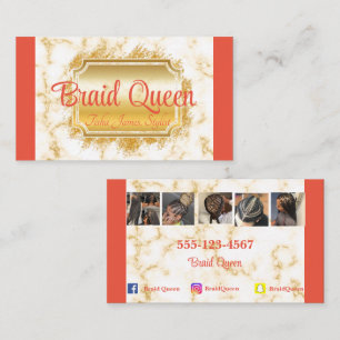Coral Marble Hair Braiding Business Card