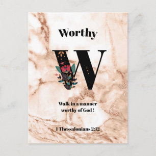 Coral Marble W Monogram Personalized Scripture Postcard