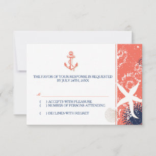 Coral Marine Bleu Blanc Nautique Mariage RSVP