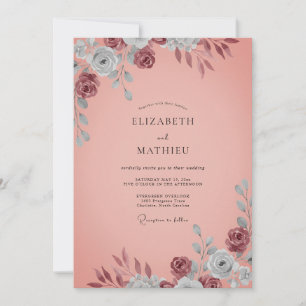 Coral Maroon Bloom Wedding Invitation