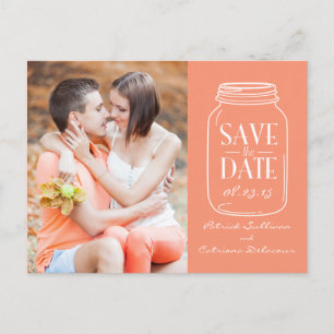 Coral Mason Jar Photo Enregistrer la date Carte po