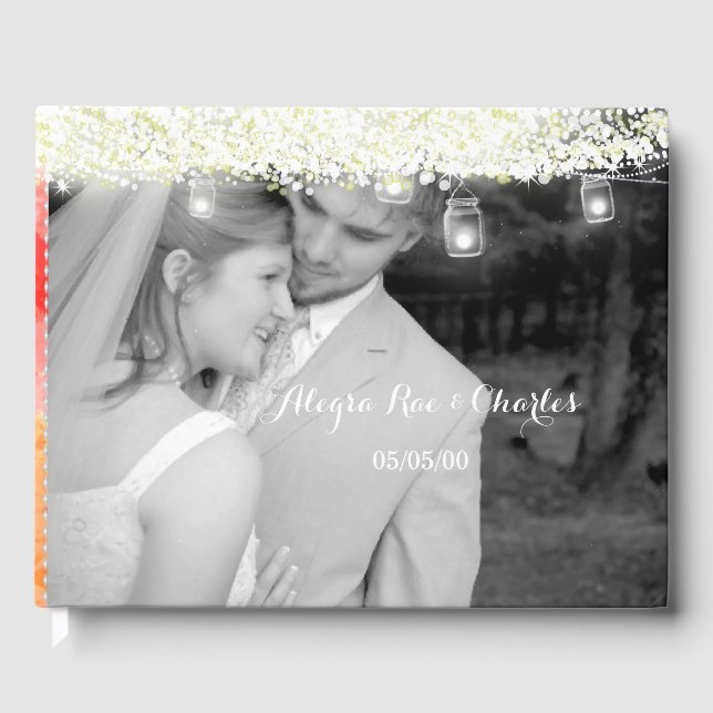Coral Mason Jar Under the Stars Your Wedding Photo Guest Book (Front)