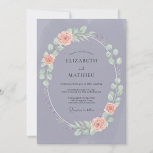 Coral Mauve Leafy Wedding Invitation