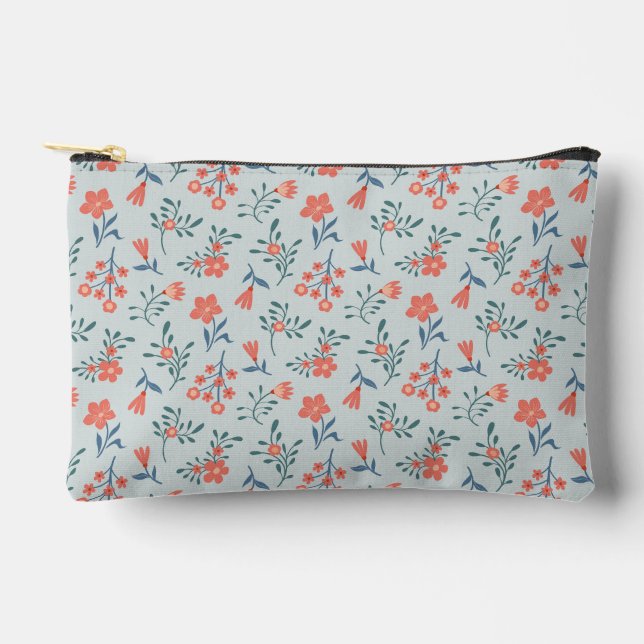 Coral Meadow Floral Pattern Accessory Pouch (Front)