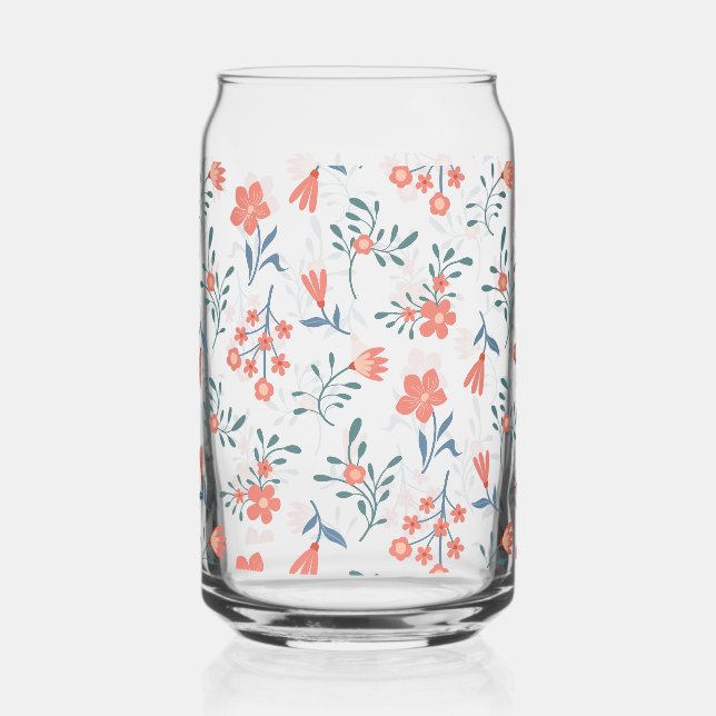 Coral Meadow Floral Pattern Can Glass (Front)
