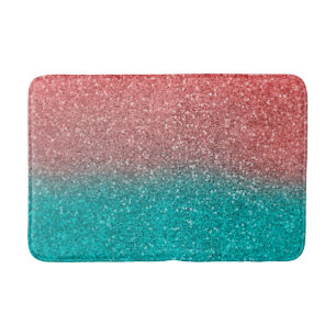 Coral Melon Orange Teal Aqua Green Sparkly Glitter Bath Mat