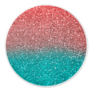 Coral Melon Orange Teal Aqua Green Sparkly Glitter Ceramic Knob