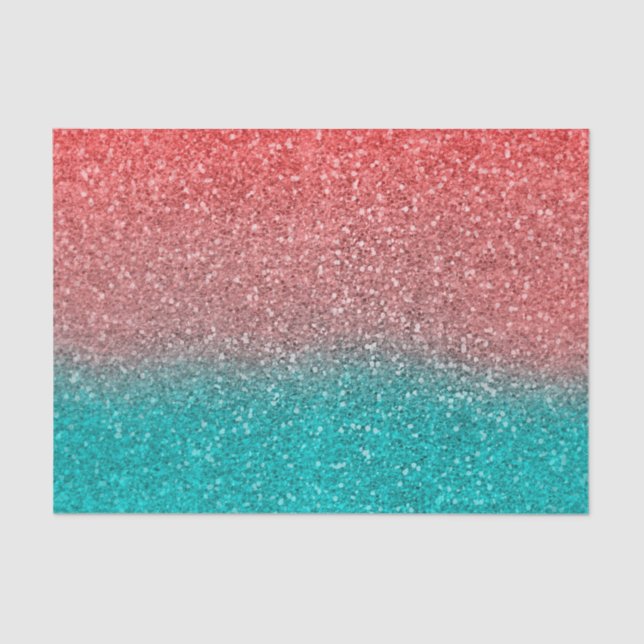 Coral Melon Orange Teal Aqua Green Sparkly Glitter Tissue Paper (Front)