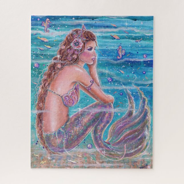 Coral mermaid with seahorse by Renee Lavoie Jigsaw Puzzle (Vertical)