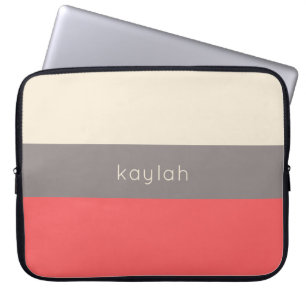 Coral Minimalist Colour Block Pattern with Name Laptop Sleeve