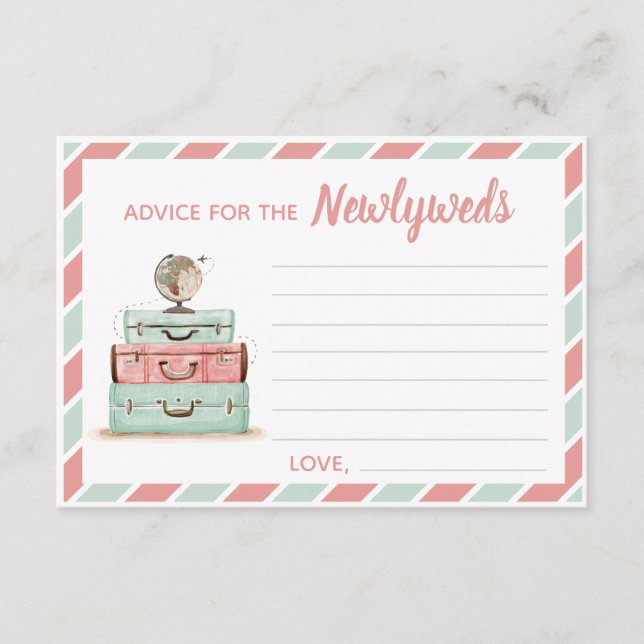 Coral mint advice for the newlyweds travel theme enclosure card (Front)