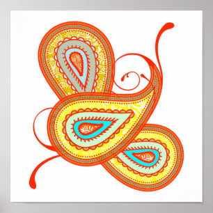 Coral Mint and Yellow Paisley Wedding Poster