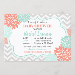 Coral & Mint Blooms Floral Baby Shower Invitation