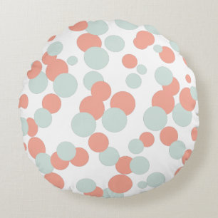 Coral & Mint Bubbles Confetti Pattern Round Pillow