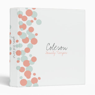 Coral & Mint Bubbles Pattern Recipe Binder