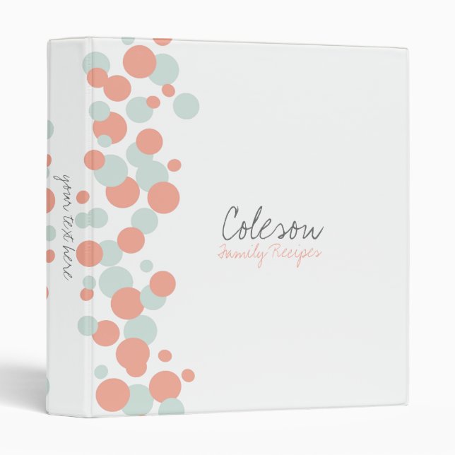 Coral & Mint Bubbles Pattern Recipe Binder (Front/Spine)