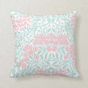 Coral Mint Floral Damask Pattern Throw Pillow