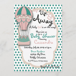 Coral & Mint Hot Air Balloon Baby shower Invitation