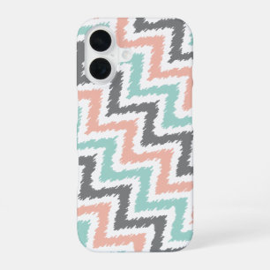 Coral Mint Linen Diagonal Zigzag Ikat Pattern iPhone 16 Case