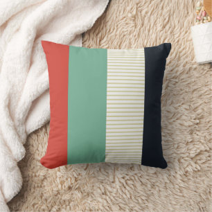 Coral, Mint, Navy & Cream   Simple and Sleek Throw Pillow