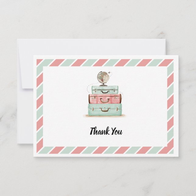 Coral Mint Travel Theme Thank you Card (Front)