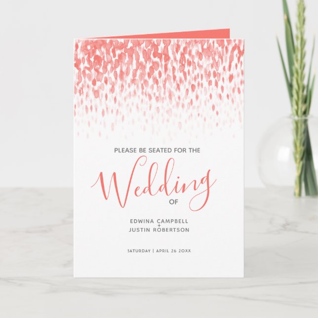 Coral modern cascading art wedding programs (Front)