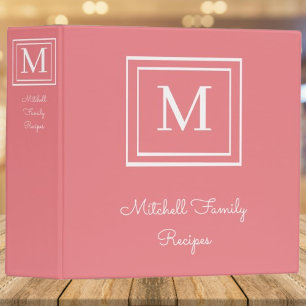Coral Modern Monogram Recipe Binder