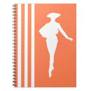Coral Modern Stripes with Fashion Silhouette Notebook