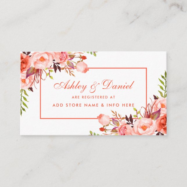 Coral Modern Wedding Registry Insert Card (Front)