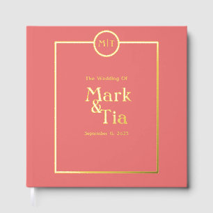 Coral Monogram Wedding Foil Guest Book