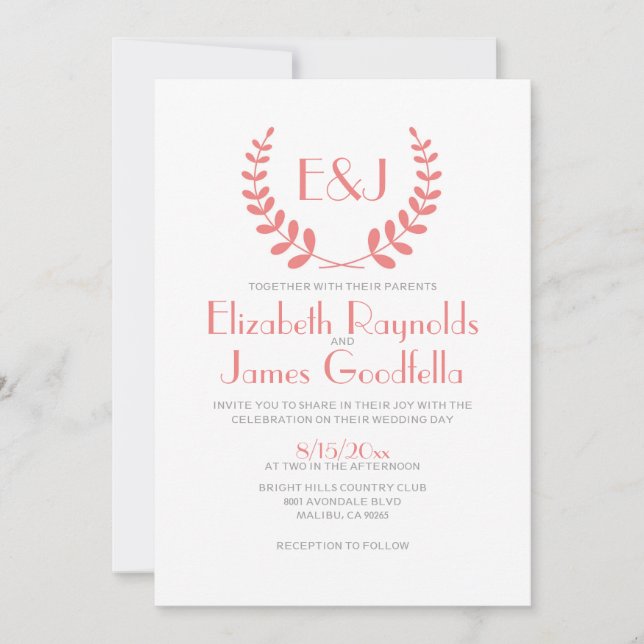 Coral Monogram Wedding Invitations (Front)