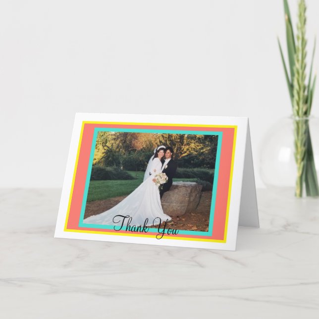 Coral Monogram Wedding Thank You Card (Front)