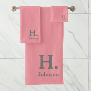 Coral Monogrammed  Bath Towel Set