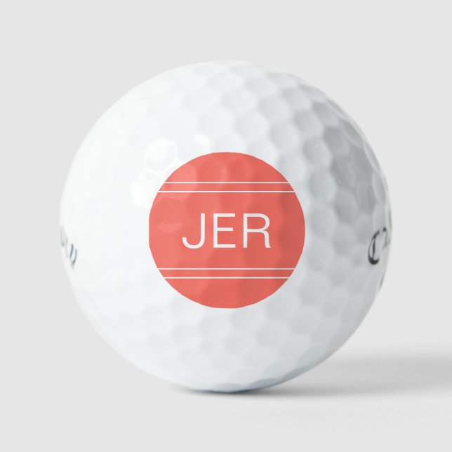 Coral Monogrammed Initial Personalized Golfer Golf Balls (Front)