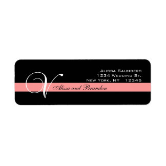 Coral MonogramV Wedding Invite Return Address