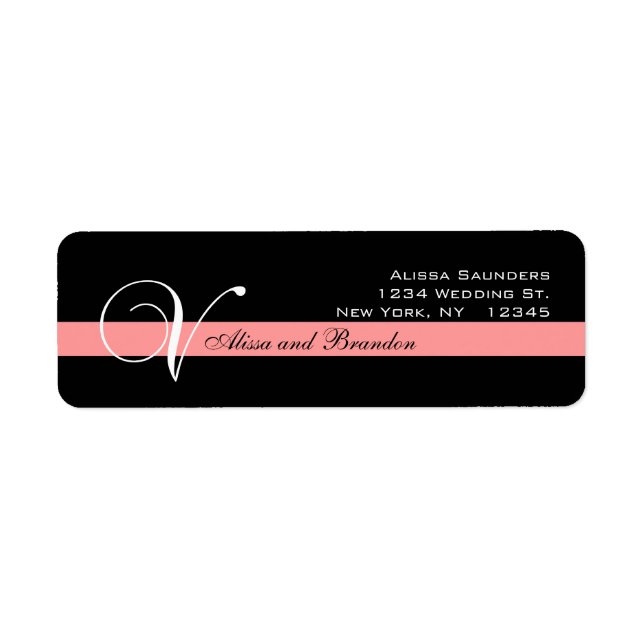 Coral MonogramV Wedding Invite Return Address (Front)