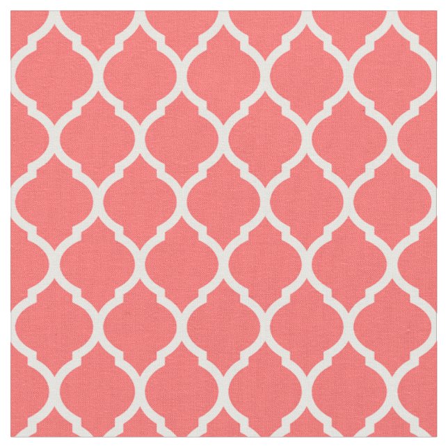 Coral Moroccan Quatrefoil Fabric (Close Up)