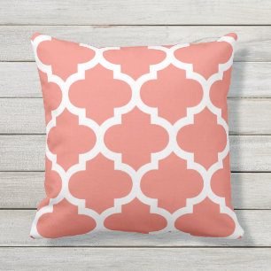 Coral Moroccan Quatrefoil Outdoor Pillows