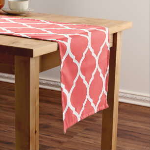 Coral Moroccan Quatrefoil Short Table Runner