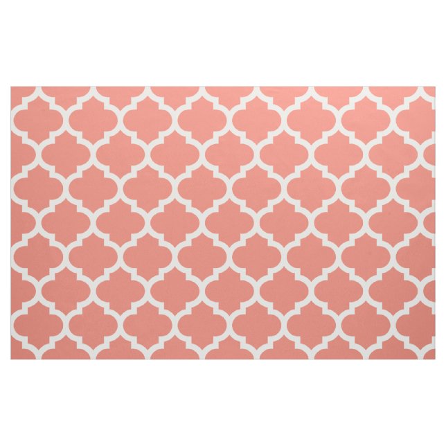 Coral Moroccan Quatrefoil Trellis Fabric (Fat Quarter)