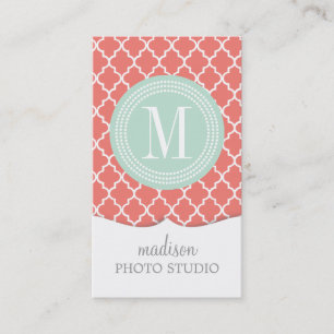 Coral Moroccan Tiles Lattice Personalized Business Card
