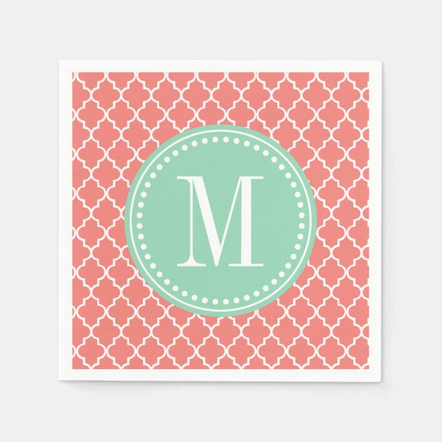 Coral Moroccan Tiles Lattice Personalized Napkin (Front)