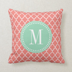 Coral Moroccan Tiles Lattice Personalized Throw Pillow