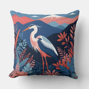 coral mountain heron pillow