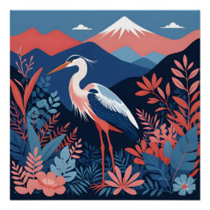 coral mountain heron poster