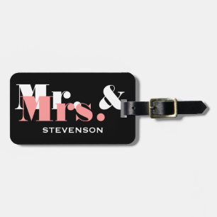 Coral Mr and Mrs travel luggage tag for newly weds