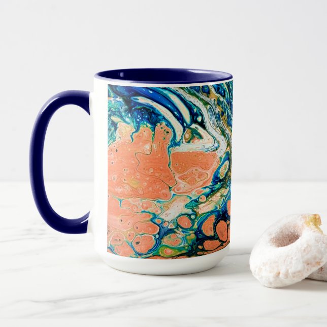 Coral N Blue Southwestern Beach Abstract  Mug (With Donut)