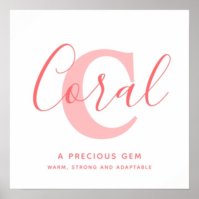 Coral name meaning orange pink text personalized poster (Front)
