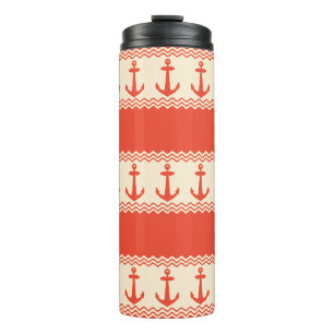 Coral Nautical Anchor Coastal Stripes Thermal Tumbler