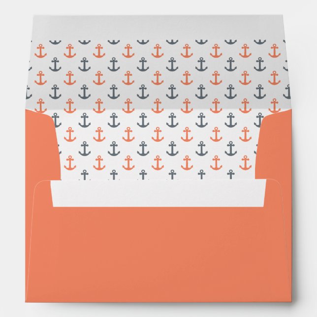 Coral Nautical Anchor Orange Beach Summer Envelopes (Back (Bottom))